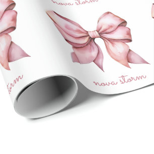 Trendige rosa Schleife personalisiert mit Namen un Geschenkpapier