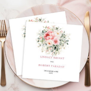 Trendige Rosé Blumen Gold Minimalistische Hochzeit Serviette