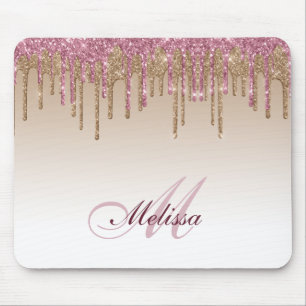 trendige Rose Gold lila Glitzer Tropfen Mousepad