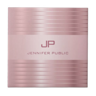 Trendige Rose Gold Template Monogram Modern Fliese