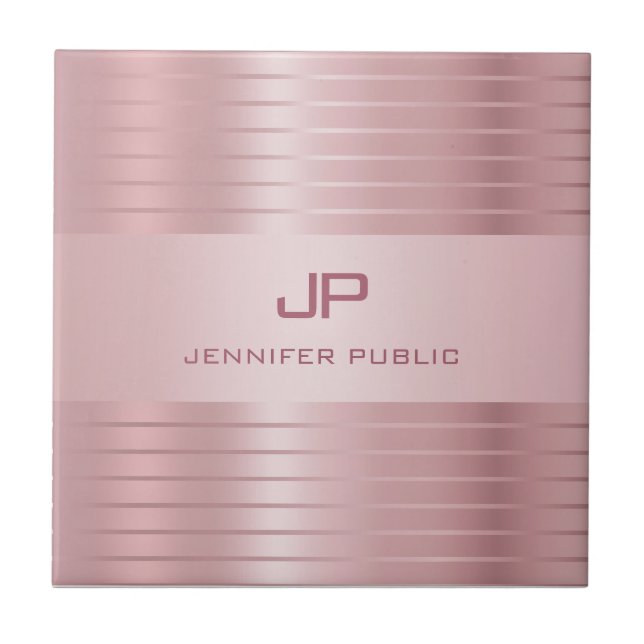 Trendige Rose Gold Template Monogram Modern Fliese (Vorderseite)