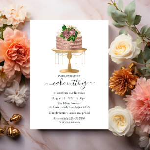 Trendige Rose Gold und Gold Blumenkuchen schneiden Einladung