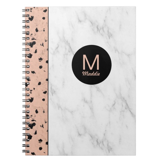 Trendige Rose Gold und Marmor mit Monogramm Notizblock (Vorderseite)