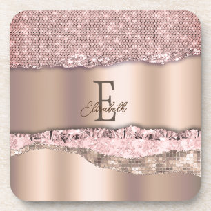 Trendige Roségold-Diamanten Glitter-Monogramm Getränkeuntersetzer