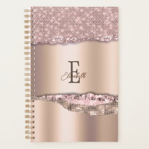 Trendige Roségold-Diamanten Glitter-Monogramm Planer