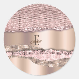Trendige Roségold-Diamanten Glitter-Monogramm Runder Aufkleber
