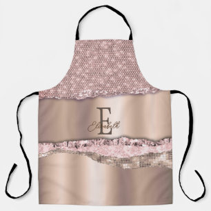 Trendige Roségold-Diamanten Glitter-Monogramm Schürze