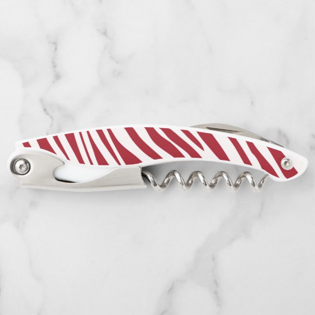 Trendige rote Zebra-Tier-Streifen Kellnermesser (Vorderseite)