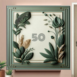 Trendige Salbeigrüne Art Deco Blätter Botanische Z Fliese