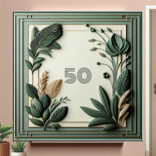 Trendige Salbeigrüne Art Deco Blätter Botanische Z Fliese