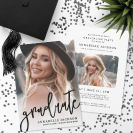 Trendige Schrift Graduiert Einfach Foto Abschlussf Einladung