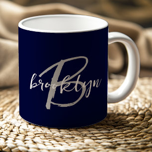 Trendige Schriftmonogramm Navy Blau Grau Weiß Kaffeetasse