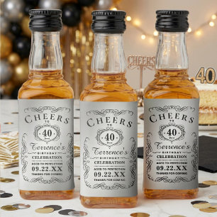 Trendige Schwarz & Silber-Typografie-Geburtstagsfe Alkoholflaschenetikett