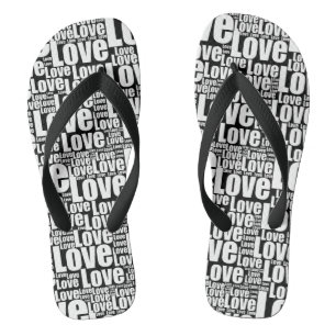 Trendige Schwarz-Weiß-Liebe-Typografie Paar Von Flip Flops