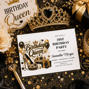 Trendige schwarze Gold-Konfetti-Geburtstags-Queen- Einladung