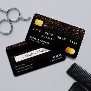 Trendige schwarze Gold-Sparkling-Friseur-Kreditkar Visitenkarte
