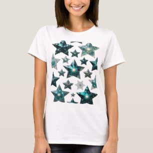Trendige silberne 3D-Textkunst mit BLAUEN STERNEN T-Shirt