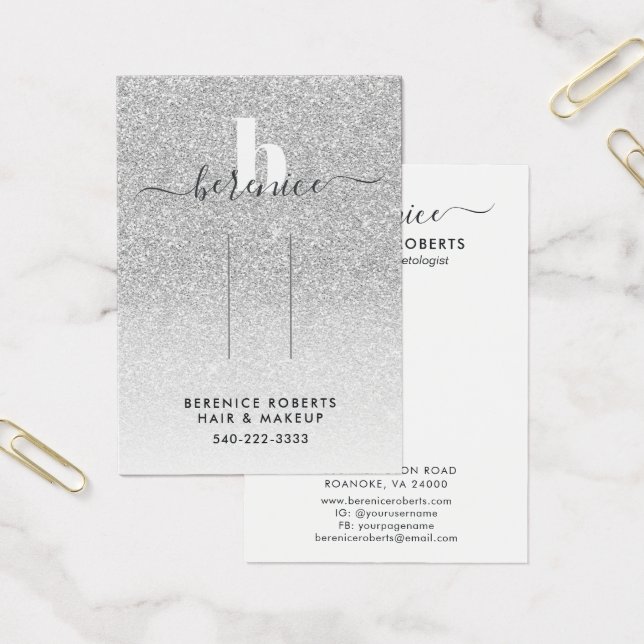 Trendige Silver Glitzer Monogram Haarklammer Displ (Büro)