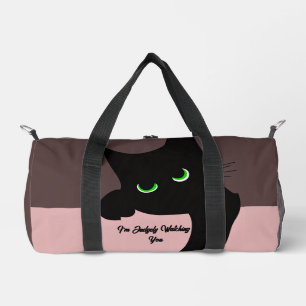 Trendige spähende schwarze Katze Monogramm Duffle Bag
