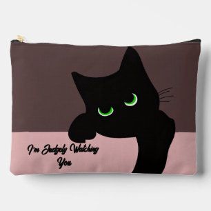 Trendige spähende schwarze Katze Monogramm Zubehörtasche