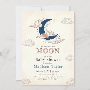 Trendige Sternwolken über der Mond-Baby-Party Einladung