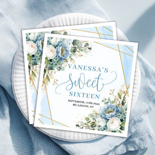 Trendige süße 16. Dusty Blue- und Gold-Partyservie Serviette