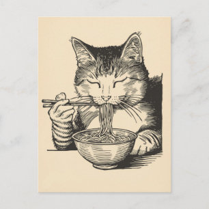 Trendige süße Katze, die japanische Ramen isst Postkarte