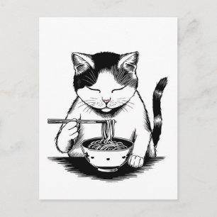 Trendige süße Katze, die japanische Ramen isst Postkarte