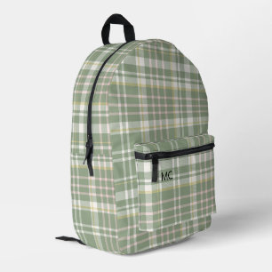 Trendige süße Salbeigrüne Karo-Monogramm-Initialen Bedruckter Rucksack