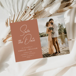 trendige Terracotta-Hochzeit Sichern Sie das Datum Save The Date