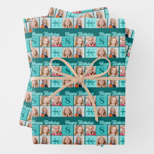 Trendige Türkis-Geburtstagsfeier Benutzerdefiniert Geschenkpapier Set