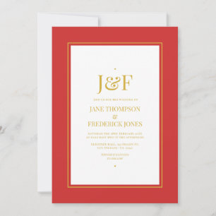 Trendige Typografie Rote und goldene Hochzeitseinl Einladung