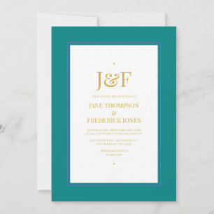 Trendige Typografie Teal, Lila und Goldene Hochzei Einladung