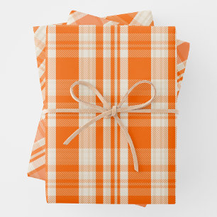 Trendige und schicke orange- und cremefarbene Karo Geschenkpapier Set