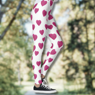Trendige Valentinstag-Rosa-Glitter-Herzen auf Weiß Leggings