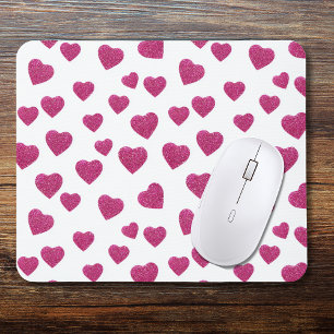 Trendige Valentinstag-Rosa-Glitter-Herzen auf Weiß Mousepad