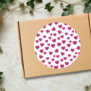 Trendige Valentinstag-Rosa-Glitter-Herzen auf Weiß Runder Aufkleber