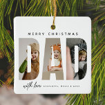 Trendige VATER-individuelle FotoCollage Keramikornament<br><div class="desc">Erleben Sie unvergessliche Momente und verwandeln Sie sie in eine bleibende Erinnerung mit diesem maßgeschneiderten Weihnachtsgeschenk für Papa. Dieses stilvolle, moderne Weihnachtsschmuck verwandelt Ihre Lieblings-Fotos in eine atemberaubende Collage, die in fett formatierten Sans-Serifentypografie "VATER" ausdrückt. Fügen Sie eine persönliche Touch mit den Namen Ihrer Kinder und ein herzliches Zitat hinzu....</div>