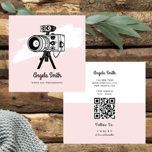 Trendige Video- und Fotografie-Website in Rosa Quadratische Visitenkarte