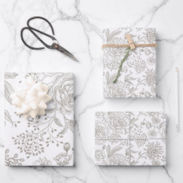 Trendige Vintage Blume Rose in neutralen Farben Geschenkpapier Set