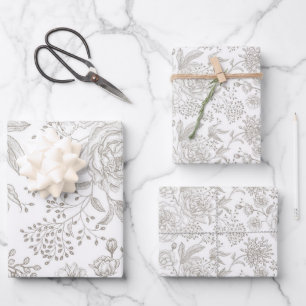 Trendige Vintage Blume Rose in neutralen Farben Geschenkpapier Set