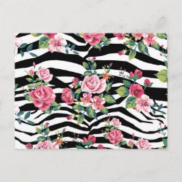 trendige Vintage Rose und Zebrastreifen Postkarte