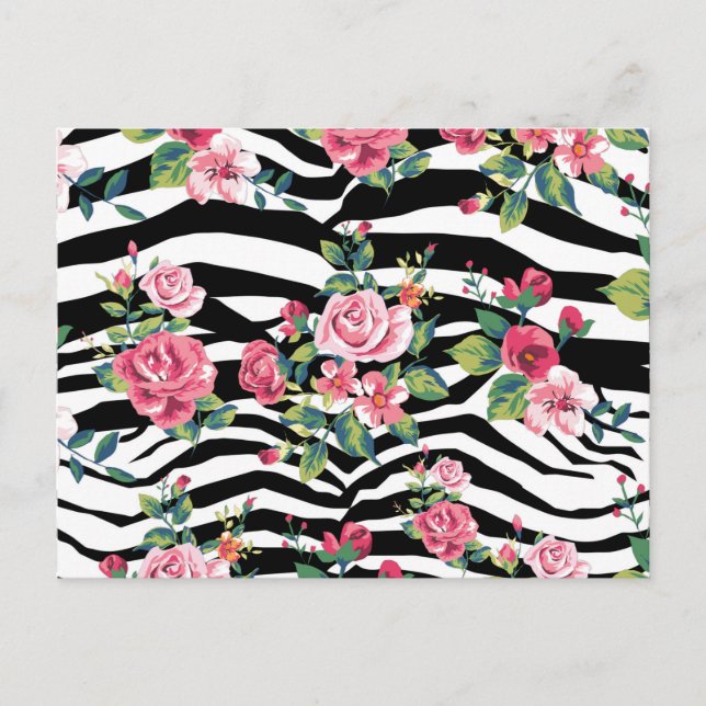 trendige Vintage Rose und Zebrastreifen Postkarte (Vorderseite)