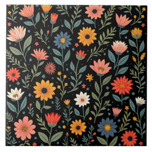 Trendige Vintage Schöne Blumenkollektion Fliese