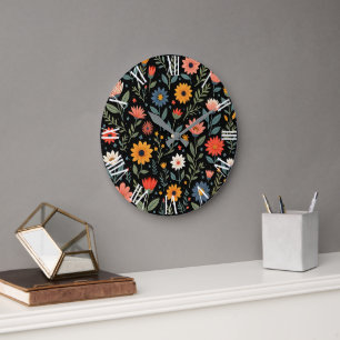 Trendige Vintage Schöne Blumenkollektion Große Wanduhr