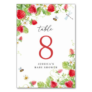 Trendige Wasserfarbe Erdbeere Baby Shower Tischnummer
