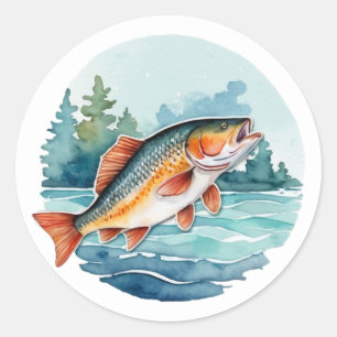 Trendige Wasserfarbe Fischen Runder Aufkleber