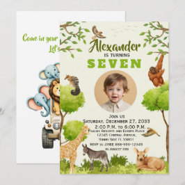 Trendige Wasserfarbe Safari-Kinderparty Tiere Dsch Einladung