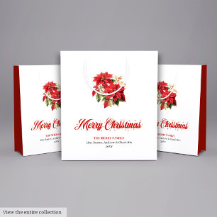 Trendige Wasserfarbe-Weihnachts-Poinsettia-Feierta Mittlere Geschenktüte