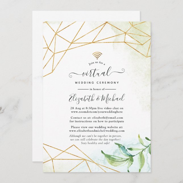 Trendige Wasserfarbengeometrische Online-Virtuelle Einladung (Vorne/Hinten)